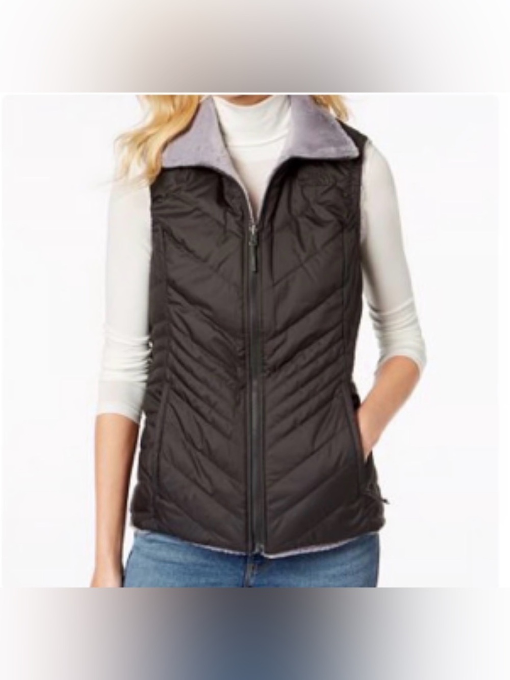 The North Face Mossbud Insulated Reversible Vest Plush Black Gray Women’s Medium
